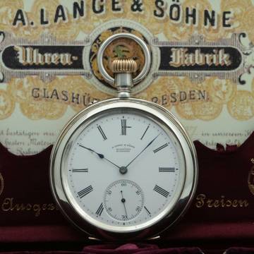 A. Lange & Söhne neuwertige Silber Taschenuhr 1A Original Etui Gangschein der Sternwarte 1893 </h1>