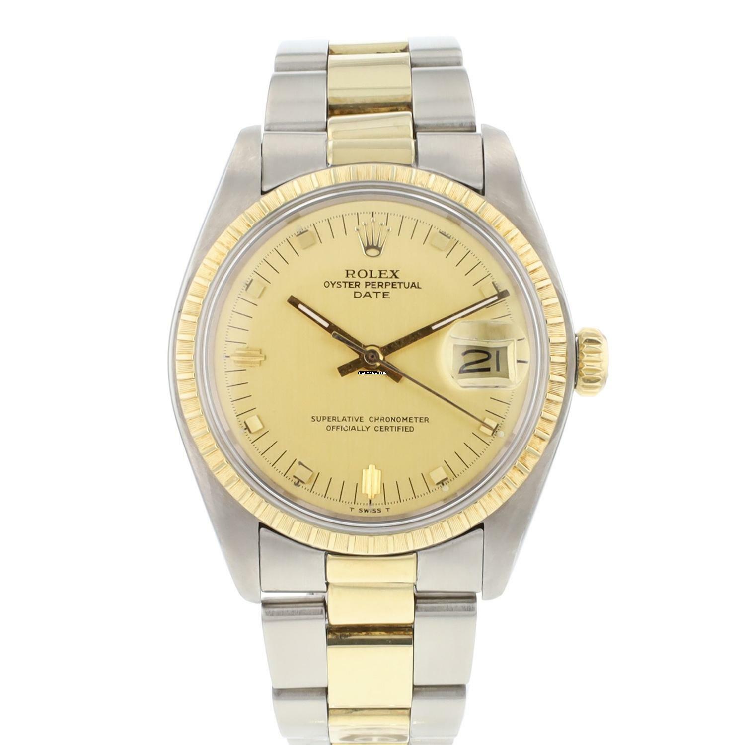Rolex Oyster Perpetual Date 34MM Steel Gold Champagne Dial </h1>