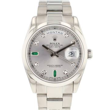  Rolex Day-Date 36 White Gold Silver Diamond Baguette Dial </h1> 