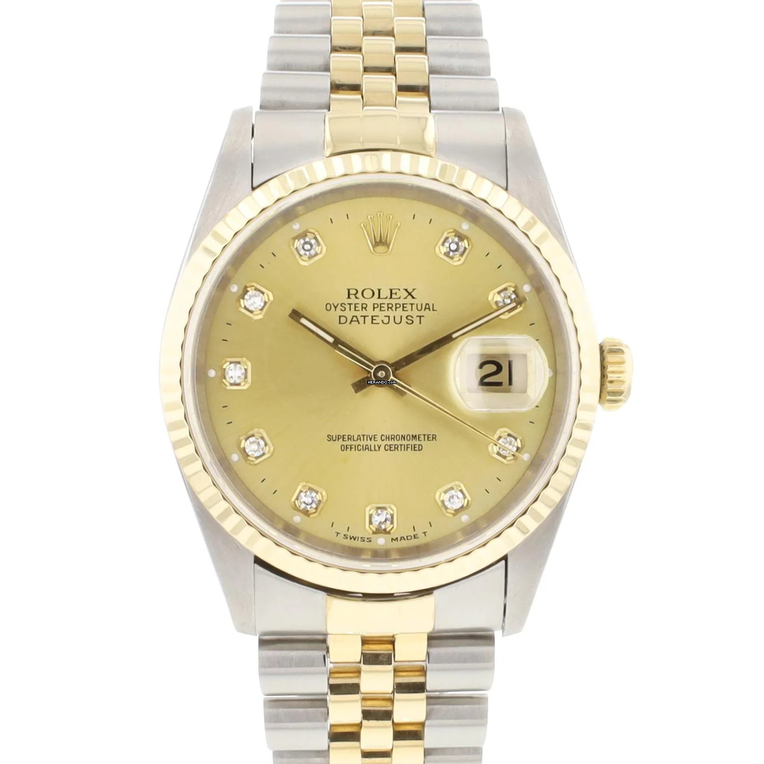 Rolex Datejust 36 Steel Gold Jubilee Fluted Champagne Diamond Dial </h1>