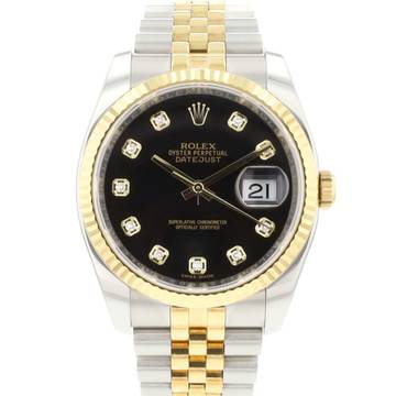  Rolex Datejust 36 Steel Gold Jubilee Fluted Black Diamond Dial </h1> 