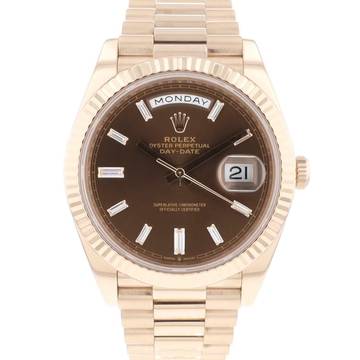  Rolex Day-Date 40 40mm Everose Gold Chocolate Baguette Diamond Dial Service '25 </h1> 