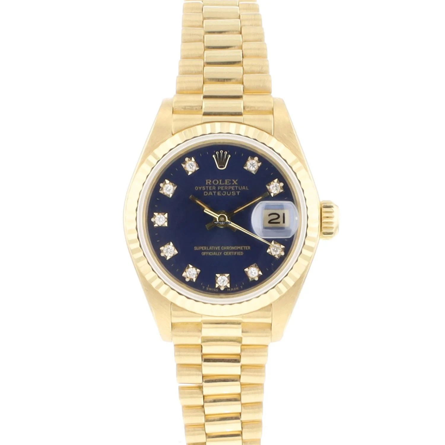 Rolex Lady-Datejust 26 Yellow Gold President Blue Diamond Dial </h1>