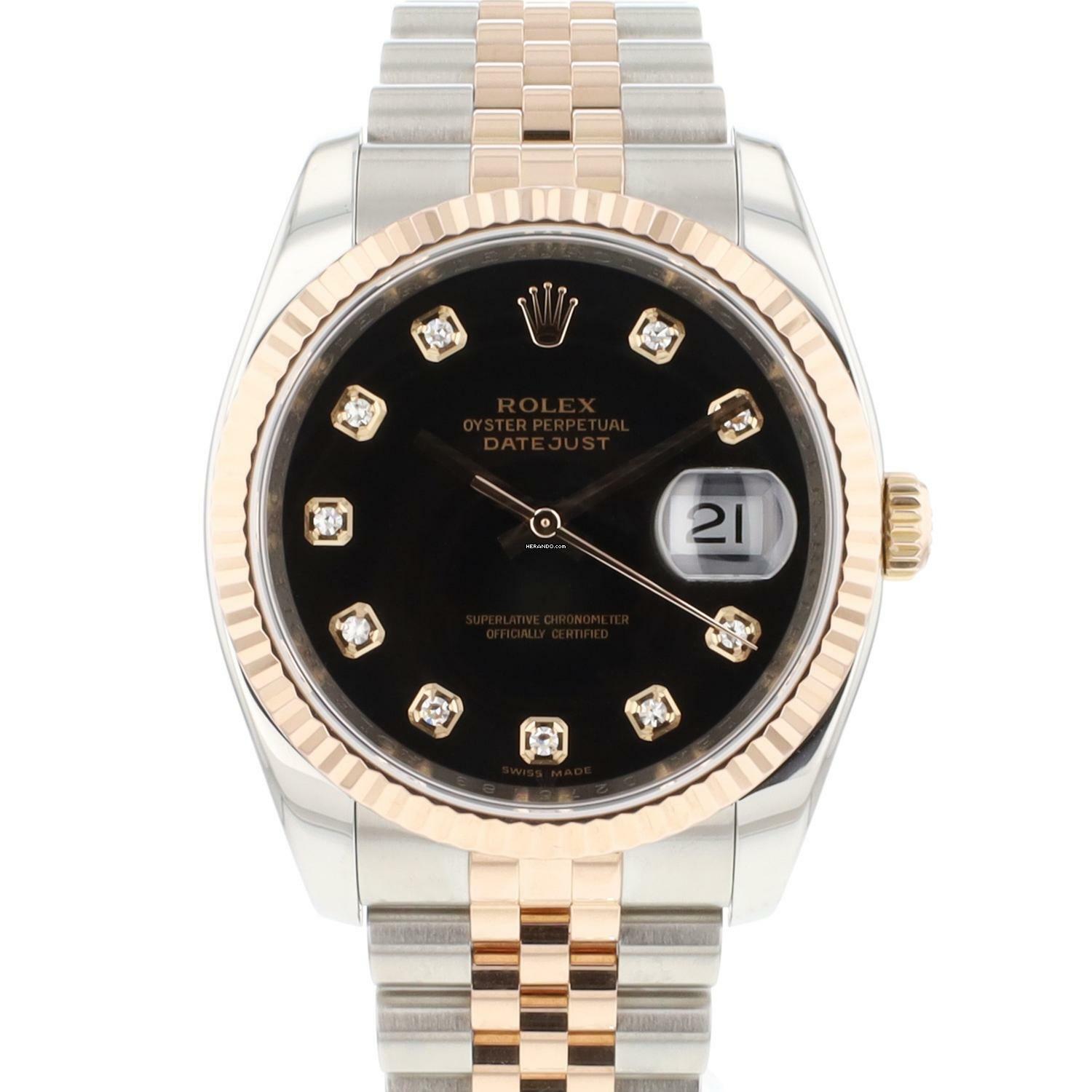 Rolex Datejust 36 Steel / Everose Jubilee Fluted Black Diamond Dial </h1>