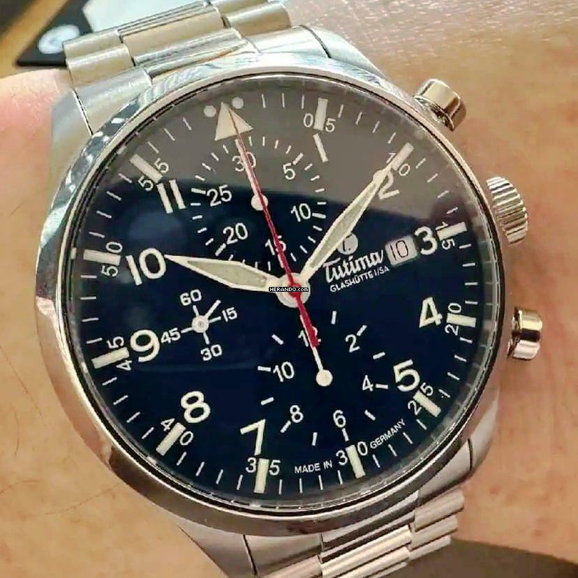 Tutima Flieger Legacy T5 Chronograph Titan blue 2025 NEW FULL SET
