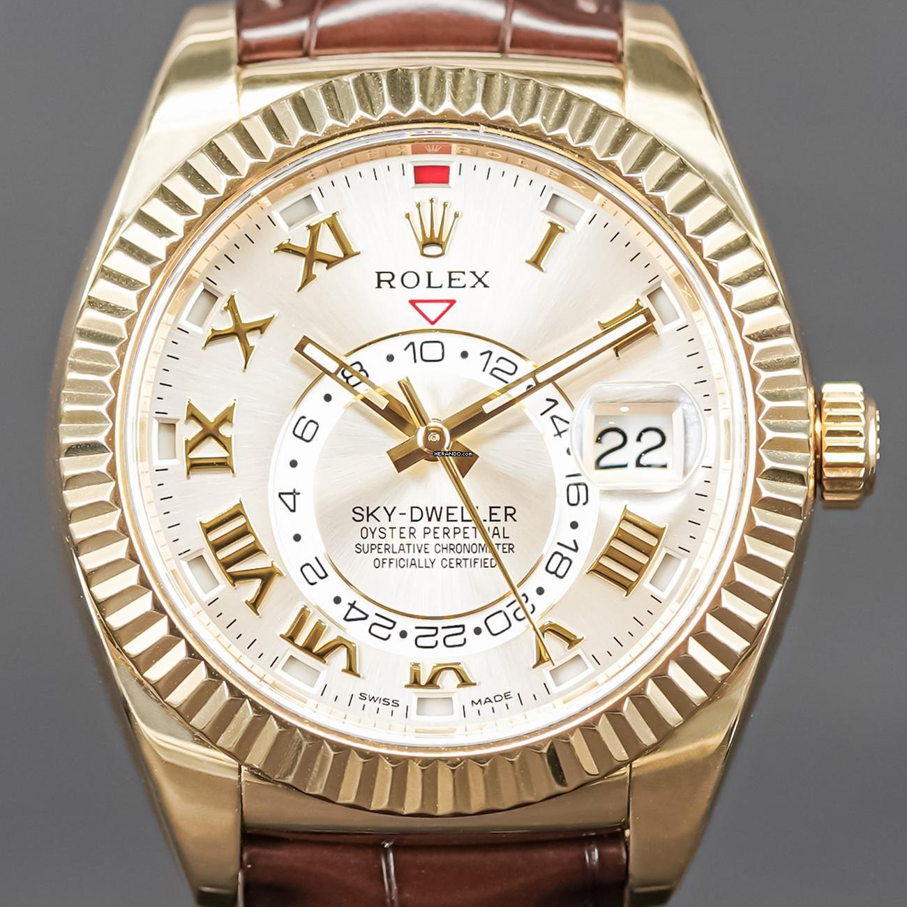 Rolex Sky-Dweller Silver Roman Dial Gelbgold 2015 LC EU
