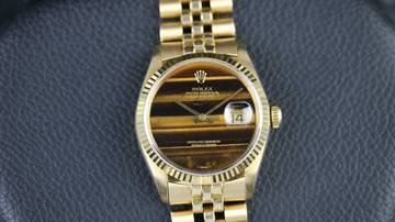 Thumbnail von Rolex Datejust 36 Yellowgold Jubilee 16018 - Tiger Eye - Good Condition - LC100 Papers - 1990