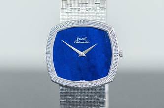 Thumbnail von Piaget very rare TV Screen | 12427 A 4 | Clous De Paris | Lapis Lazuli dial | white gold </h1>