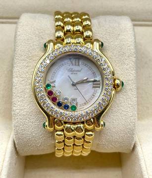  Chopard Happy Sport Yellwogold 18Kt. Factory Diamonds Quartz with Papers Top Condition </h1> 