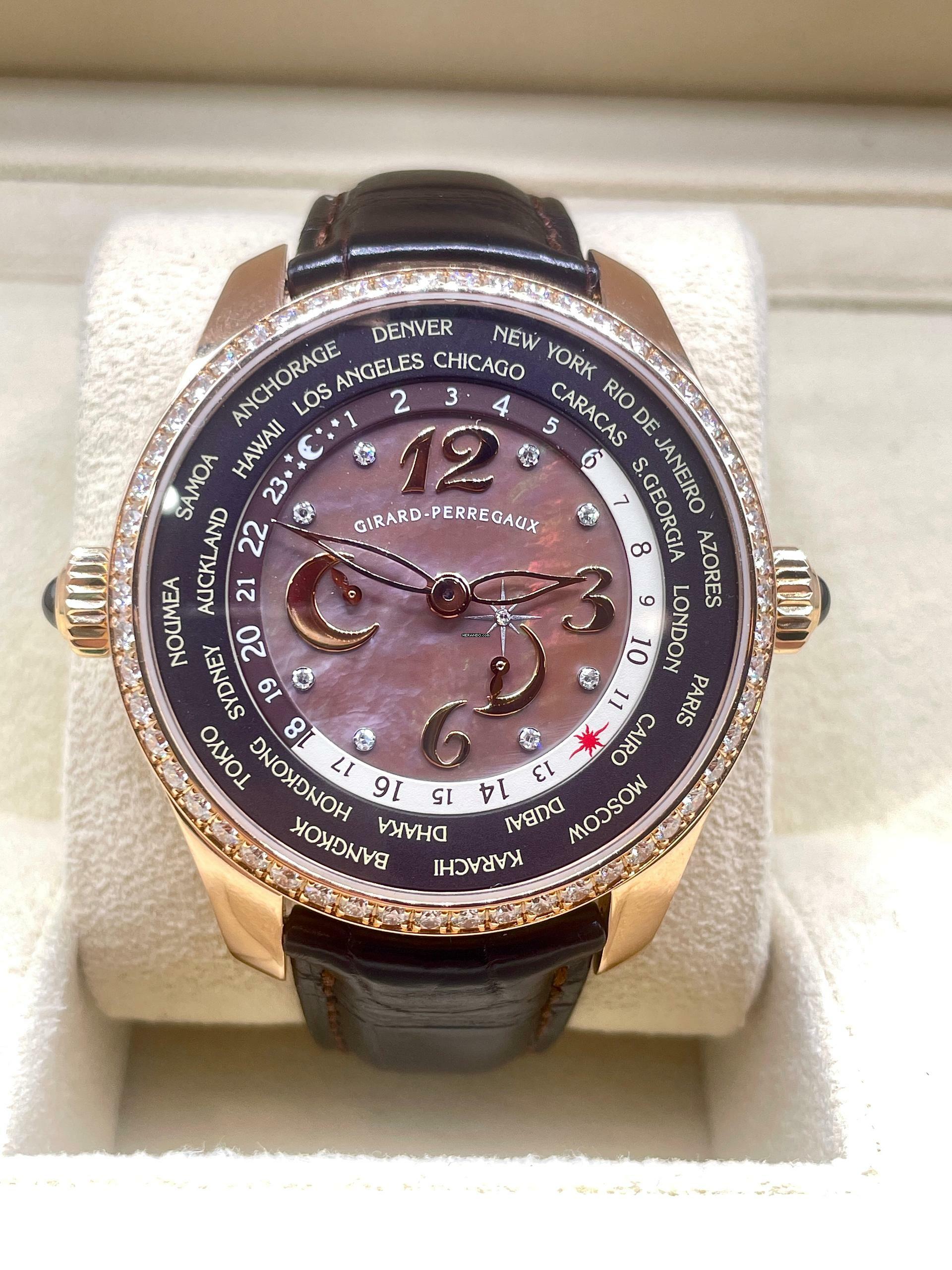 Girard Perregaux WW.TC Rosegold 18Kt. Mop Dial Orig. Diamonds Setting Mint Condition Worldtime Ww.tc