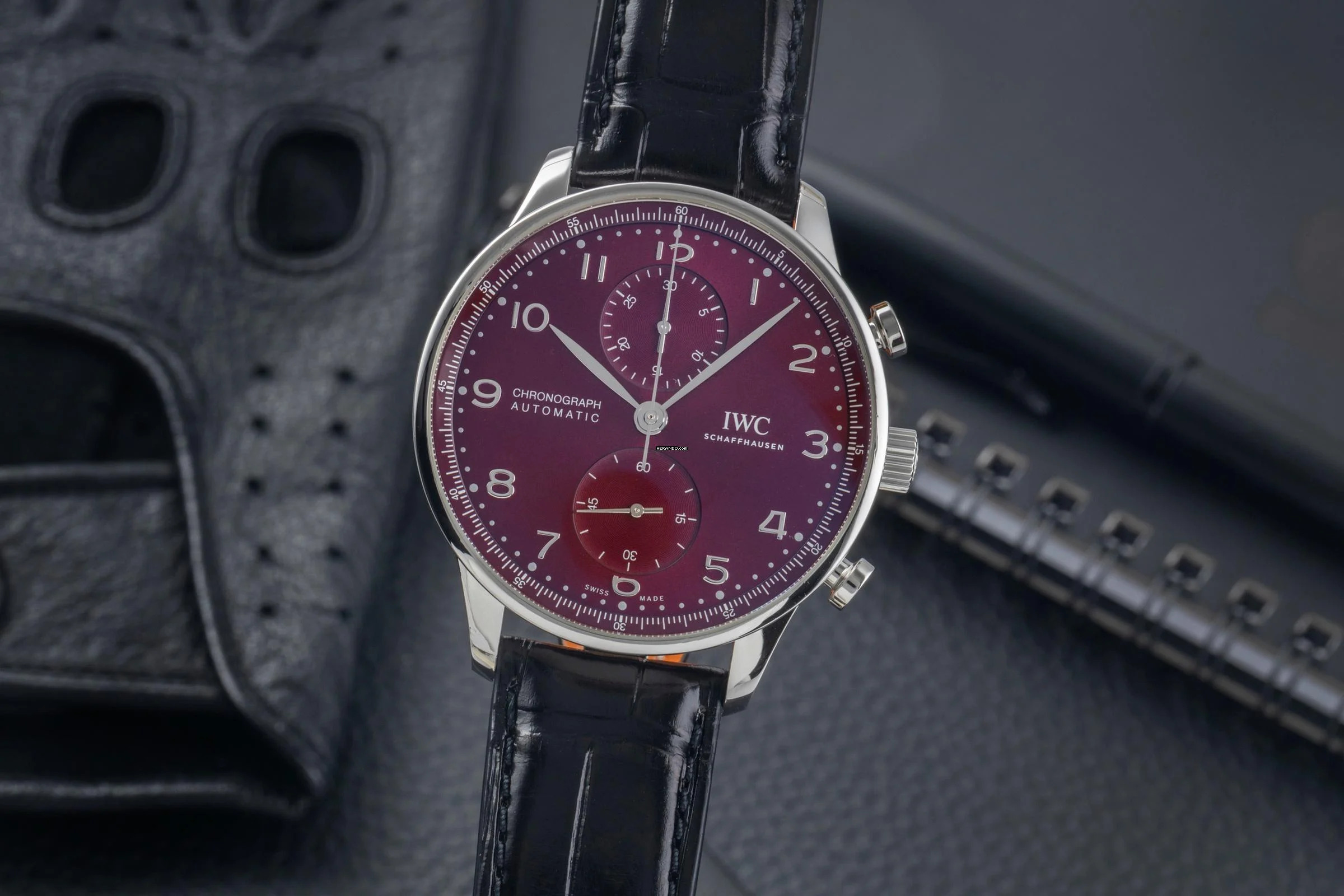 IWC Portugieser Chronograph Red Dial Stahl Automatik Herrenuhr Ref. IW371616 B&P