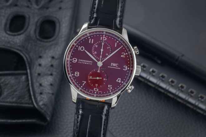  IWC Portugieser Chronograph Red Dial Stahl Automatik Herrenuhr Ref. IW371616 B&P 