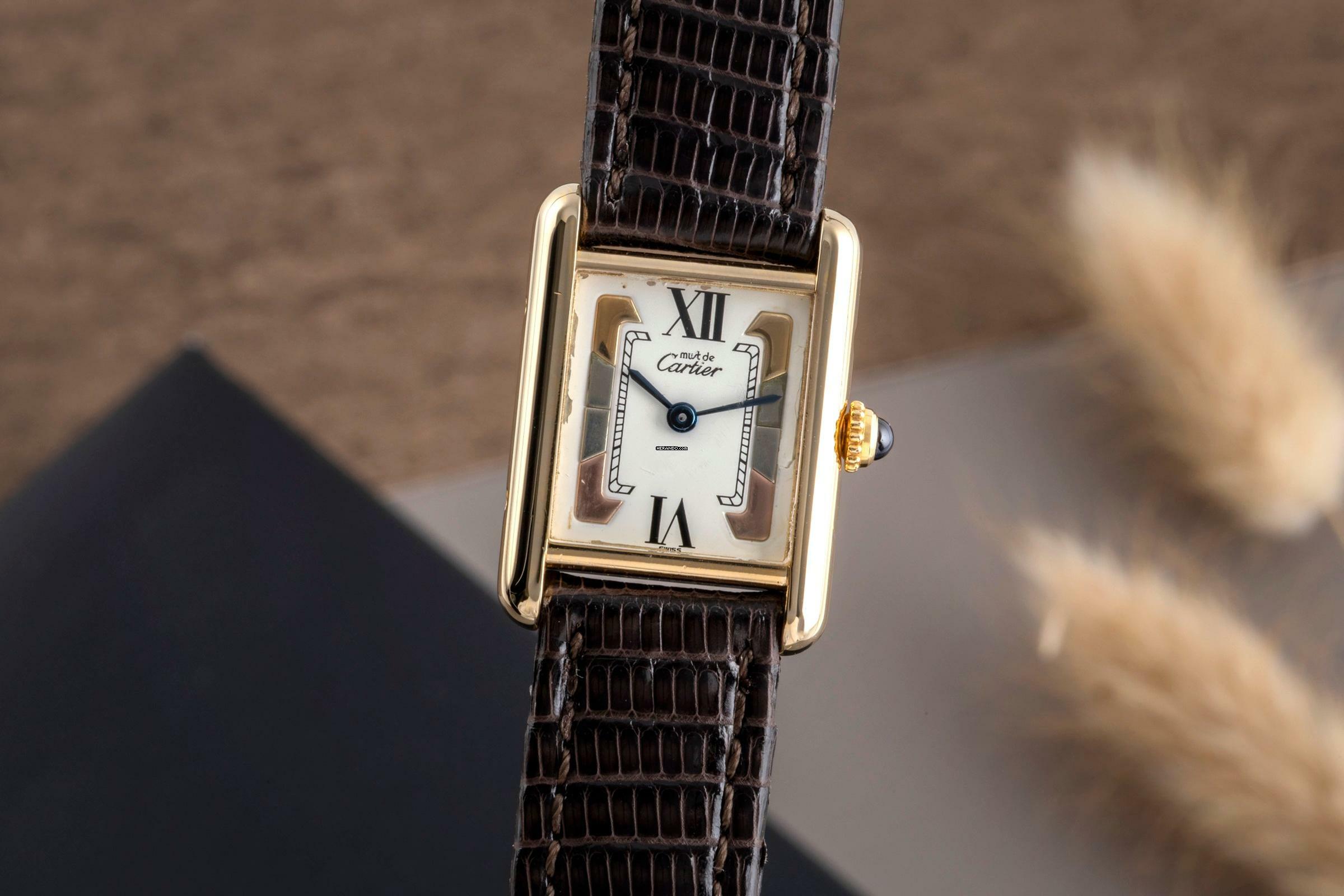Cartier Tank Vermeil Trinity Silber vergoldet Quarz Damenuhr Ref. 5057010