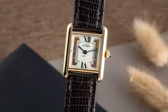  Cartier Tank Vermeil Trinity Silber vergoldet Quarz Damenuhr Ref. 5057010 