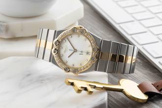 Thumbnail von Chopard St. Moritz Stahl / Gold MOP Diamanten Medium Size Ref. 8023 B&P 1985 Klassiker