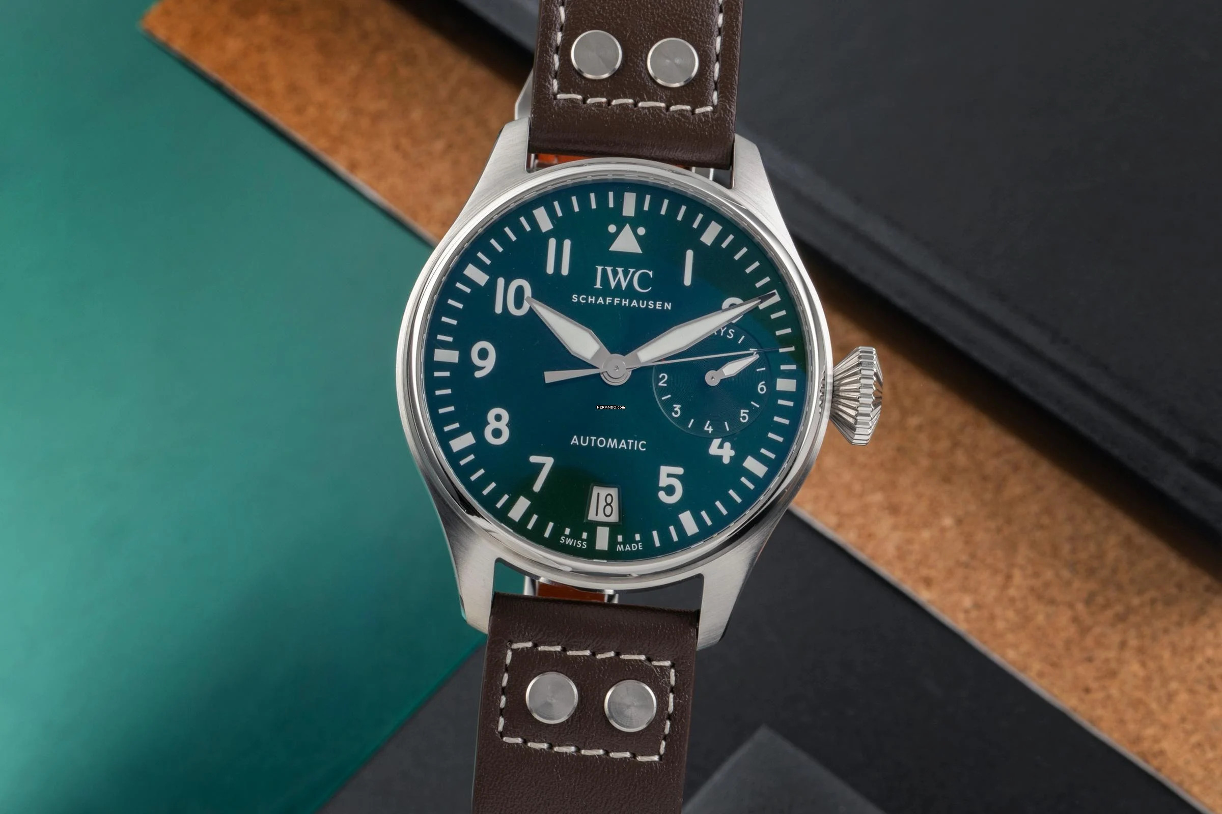 IWC Große Fliegeruhr Big Pilot Stahl Automatik Green Dial Herrenuhr Ref. IW501015 NP. 13900 