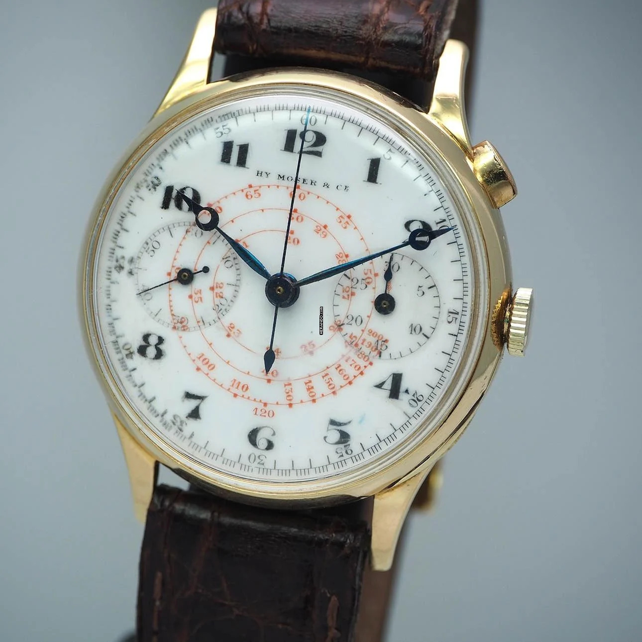 H.Moser & Cie. Chronograph Monopusher Vintage um 1930 Enamel dial RARE