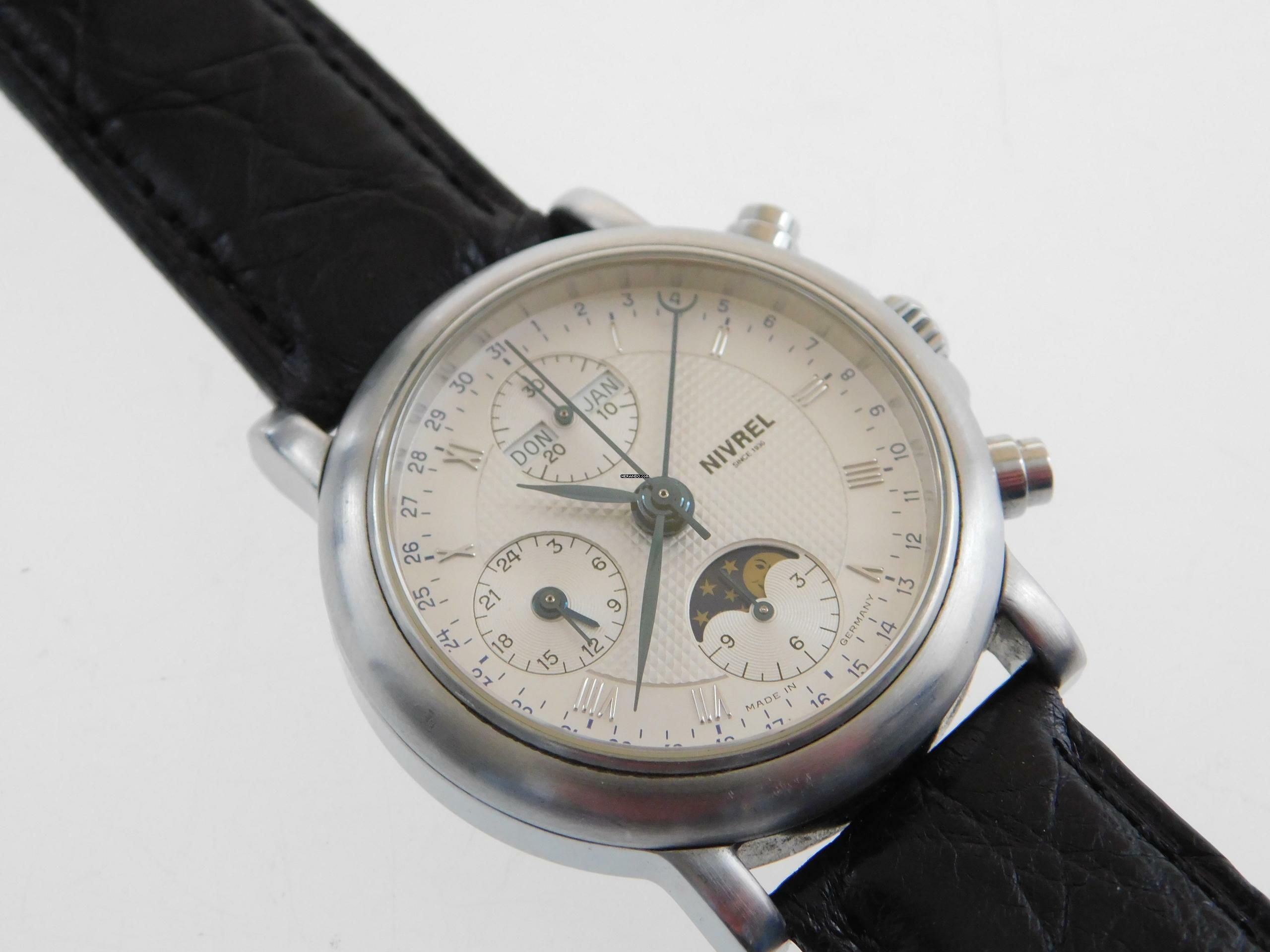 Nivrel Vollkalender Automatik Mondphase im Full Set Top Zustand Krokoband </h1>