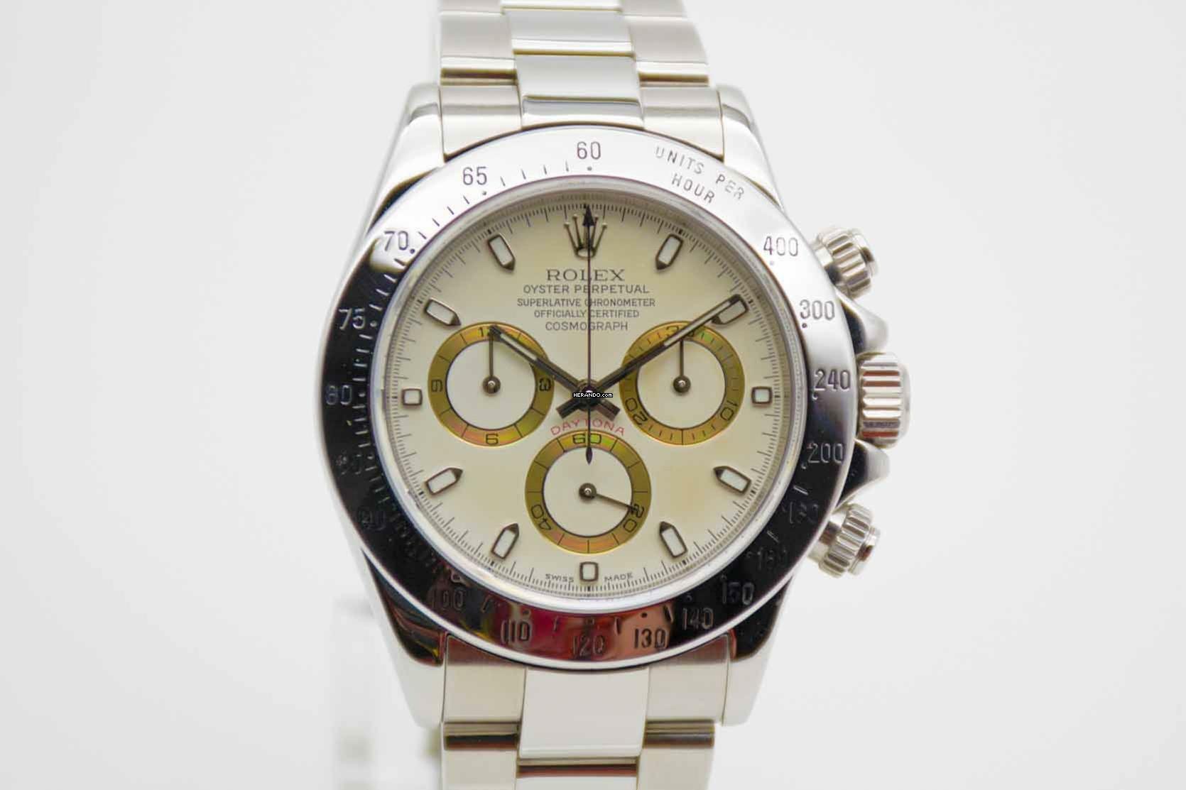Rolex Daytona Panna Cream Lemon Dial Thin Hands mit neuem Rolex Service und NFC Karte