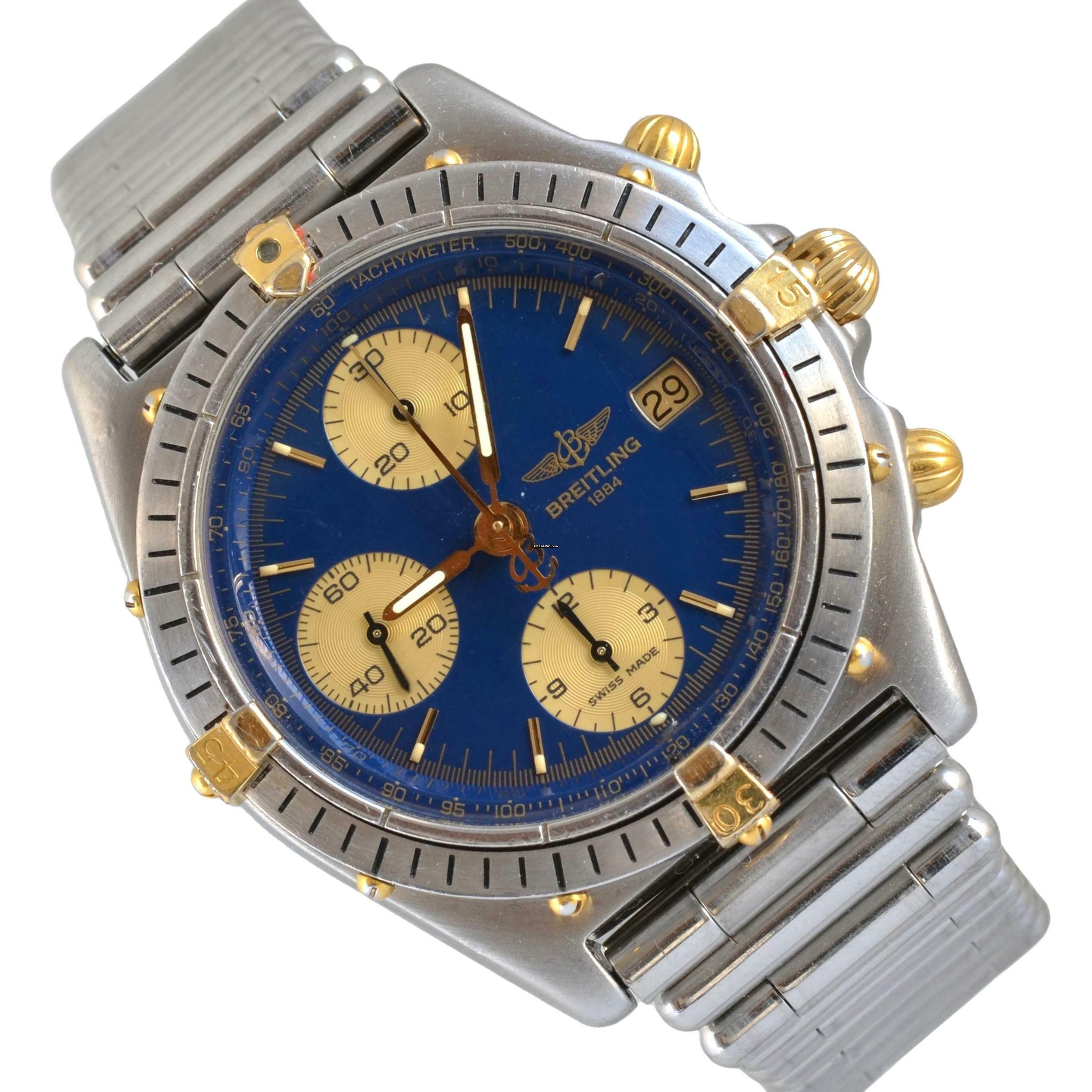 Breitling Chronomat 81950 chronograph blue navy dial steel Full Set 1991’s </h1>