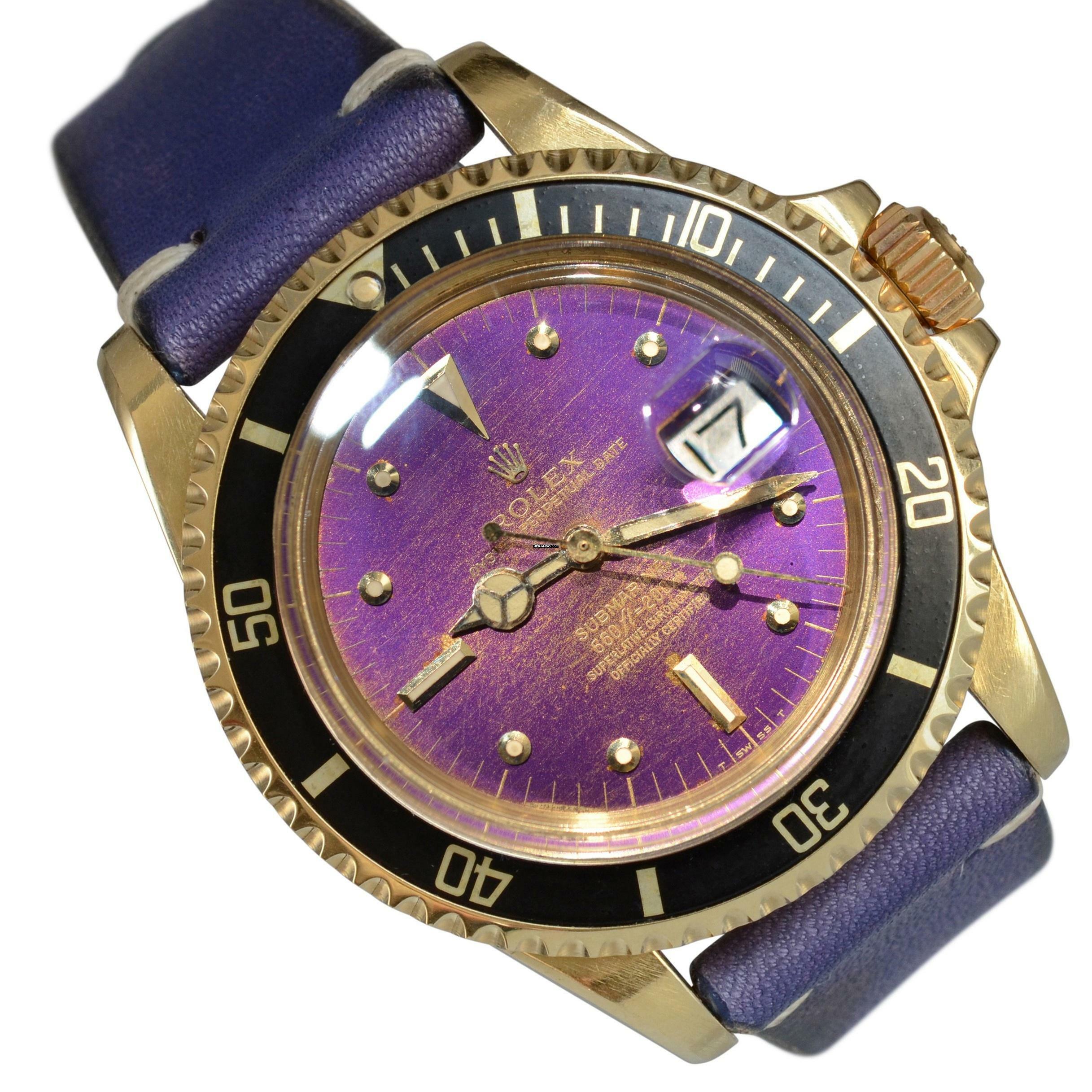 Rolex Submariner Date 1680/8 Tropical purple dial yellow gold 18KT Full Set 1973's </h1>