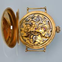 Thumbnail von Longines Chronograph Grands Prix Monopusher Porcelain dial gold 18KT 1930's </h1>