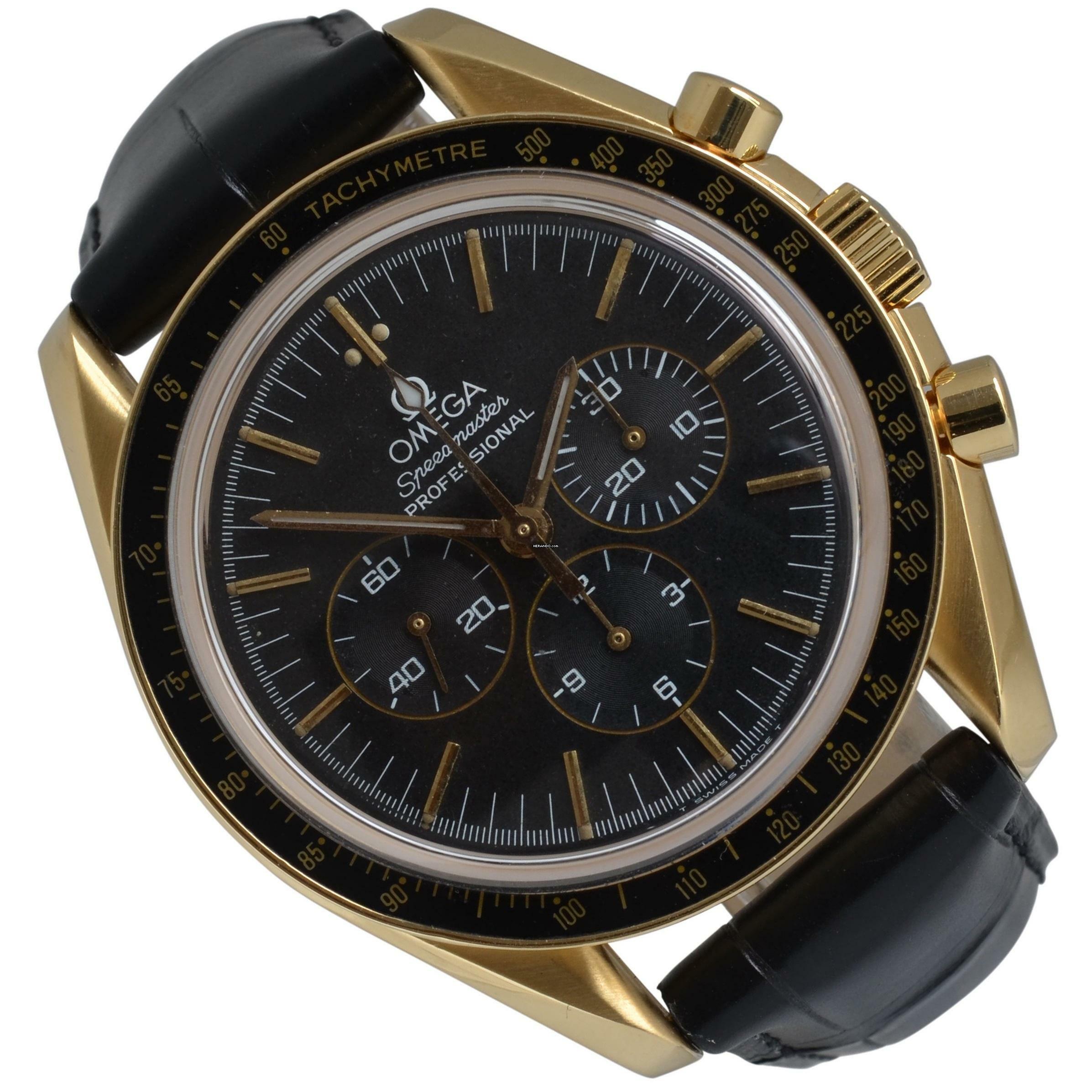 Omega Speedmaster Professional Moonwatch 27 CHRO C12 Anniversary yellow gold 18KT 1994's Full Set