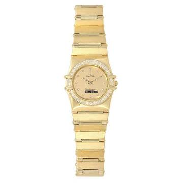  Omega Constellation Ladies Damenarmbanduhr Constellation Quarz mit Brillanten und Diamanten aus 750 Gelbgold </h1> 
