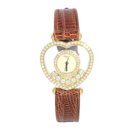  Chopard Happy Diamonds Damenarmbanduhr Happy Diamonds Quarz in Herzform mit Brillanten und Diamanten aus 750 Gelbgold Schliesse vergoldet 