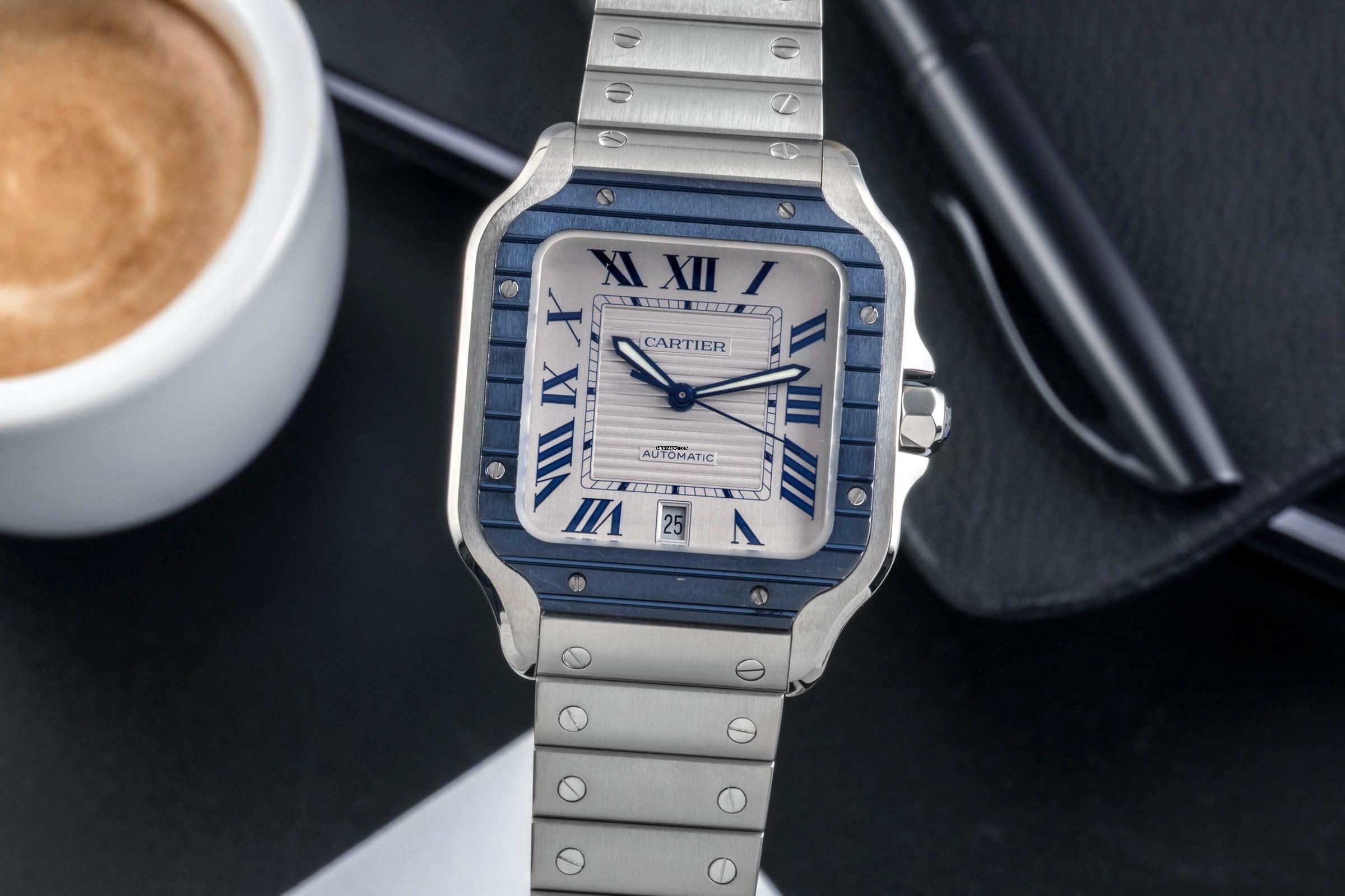 Cartier Santos De Cartier Blue Stahl Automatik Herrenuhr Ref. WSSA0047 Papiere