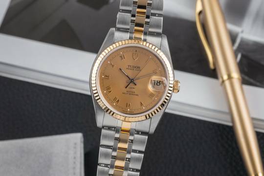  Tudor Prince Date Stahl / Gold Roman Dial Automatik Ref. 74033 Papiere 