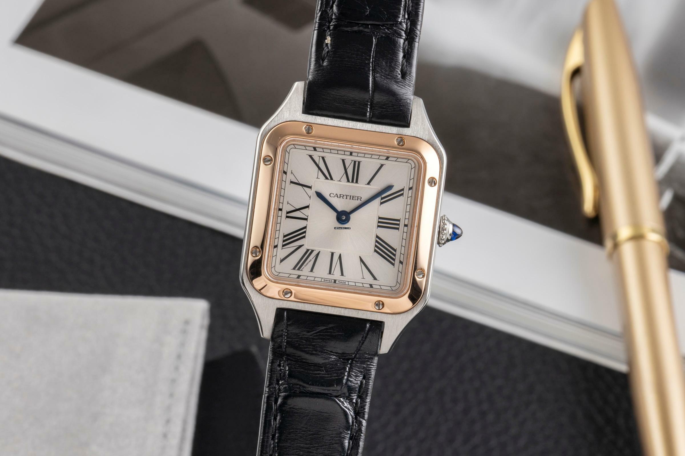Cartier Santos Dumont Stahl / Gold Quarz Damenuhr Ref. W2SA0012 B&P 2021