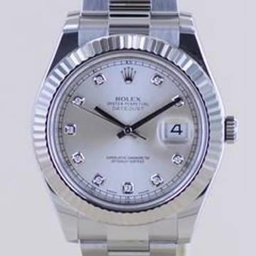  Rolex Datejust II Stahl Weißgold Oyster silver Diamond Dial 41mm 116334 B+P </h1> 