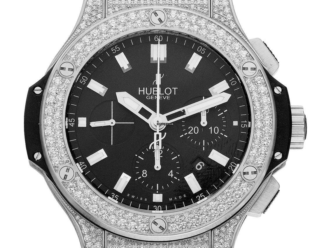 Hublot Big Bang 44 mm Stahl Diamanten Vollbesetzt 16,92ct Automatik Chronograph Armband Stahl 44mm Vintage Bj.2013 Box&Pap. Full Set wie Neu </h1>
