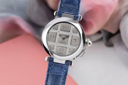  Cartier Pasha 18K Weissgold Diamanten Automatik Damenuhr Ref. WJ101456 Papiere  