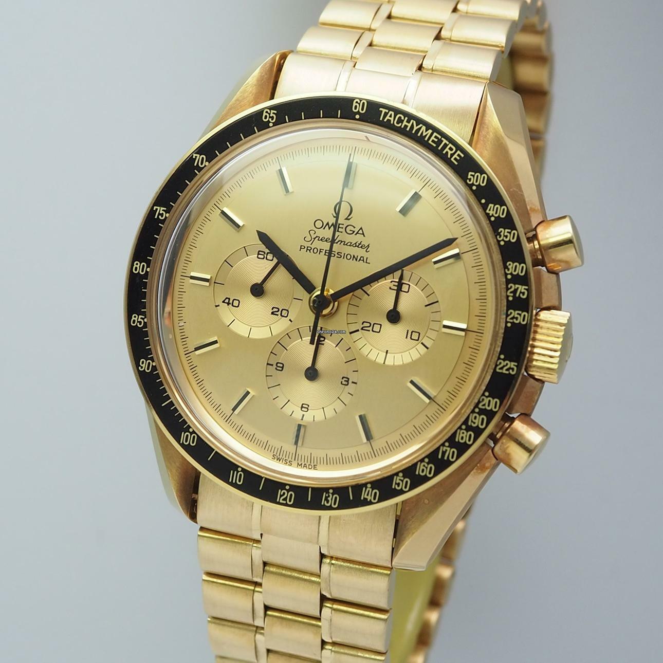 Omega Speedmaster Apollo XI 1969 345.0802 Limited Gold 18k/750 Box+Papiere Ultra Rare in top condition+Full Set