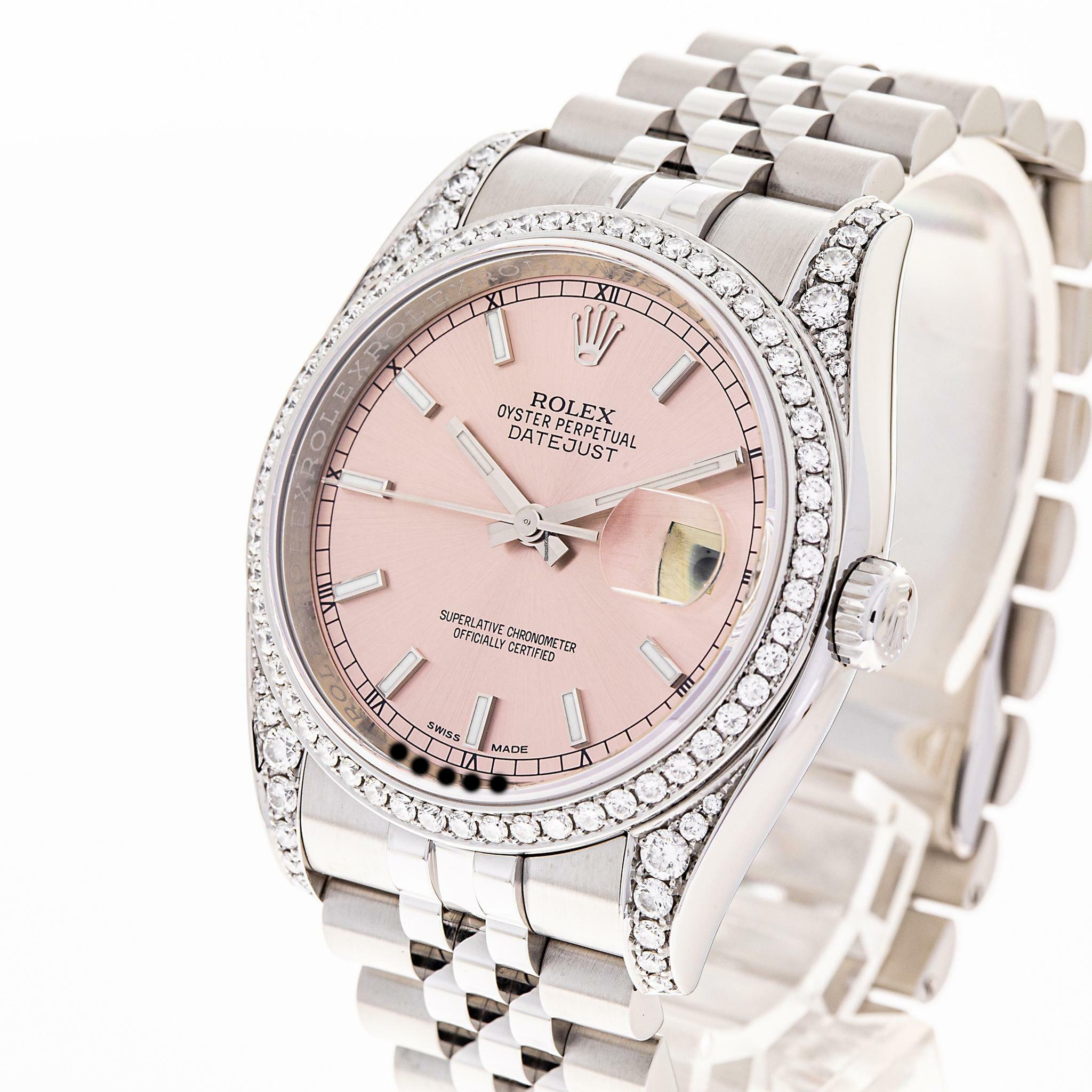 Rolex Datejust 36 ICED OUT Pink – 1,66 Carat Diamonds aft. Mrkt. – 116200 – like NEW – 2016 Full