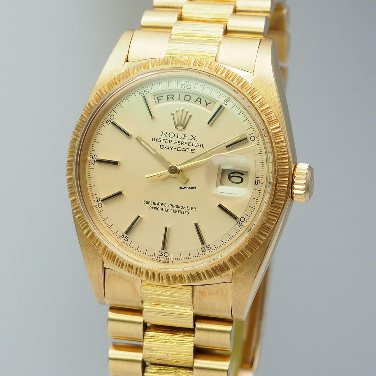 Rolex Day-Date 36 Bark 1807 Gold 18k/750 Box + Papiere 1971/1972 RARE