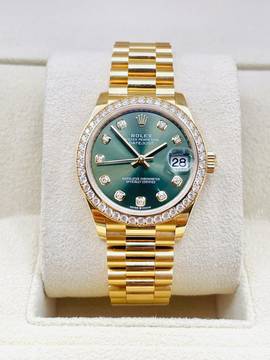  Rolex Datejust 31 President Yellowg. BOX & PAPERS NEW 2024 Green Dial Orig. Diamond Setting 