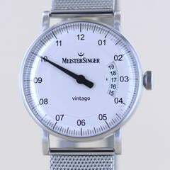 Meistersinger Vintago Date Stahl 38mm Weiß Einzeiger Neu B+P Dresswatch
