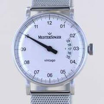  Meistersinger Vintago Date Stahl 38mm Weiß Einzeiger Neu B+P Dresswatch  