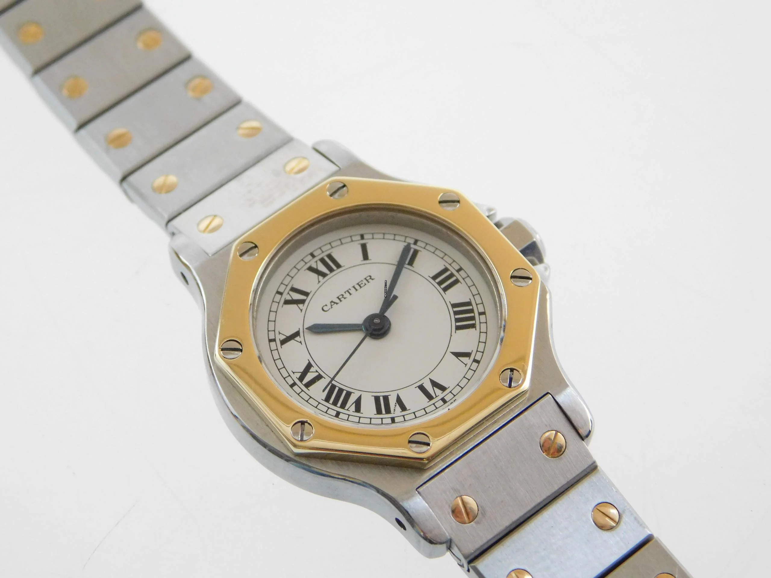 Cartier Santos Octagon Automatik Damenuhr Stahl Gold Rarität aus den 80 er Jahren Mit original Cartier Zertifikat