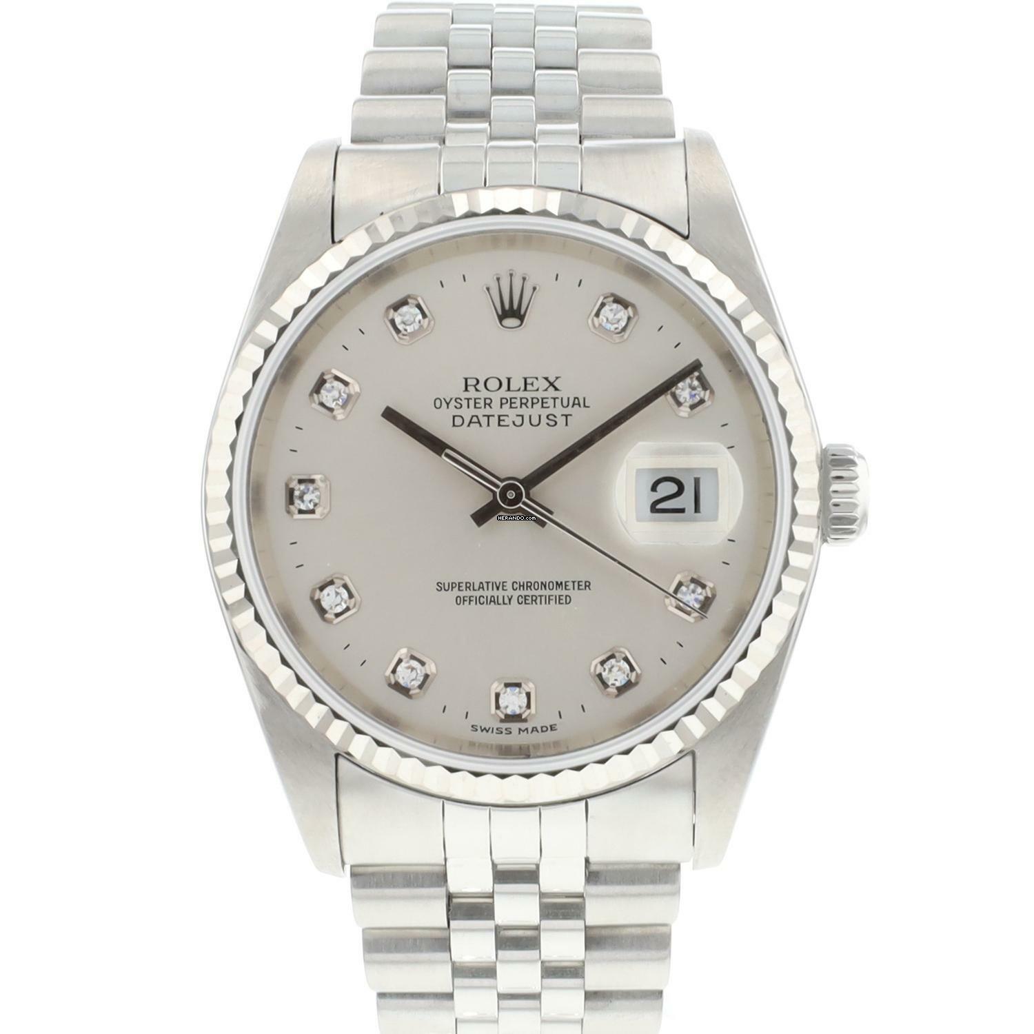 Rolex Datejust 36 Jubilee Fluted Silver Diamond Dial