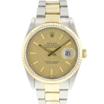  Rolex Datejust 36 Oyster Fluted Steel Gold Linen Dial  