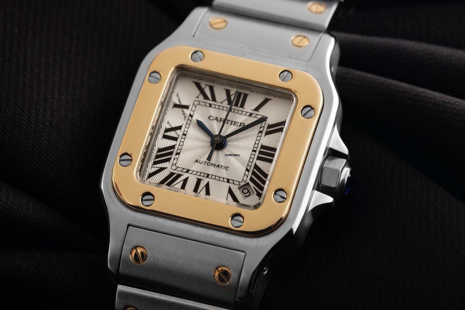 Cartier Santos Galbée Date PM Kleines Modell Ref.2423 2002 Box&Beschreibung sehr gut Vintage
