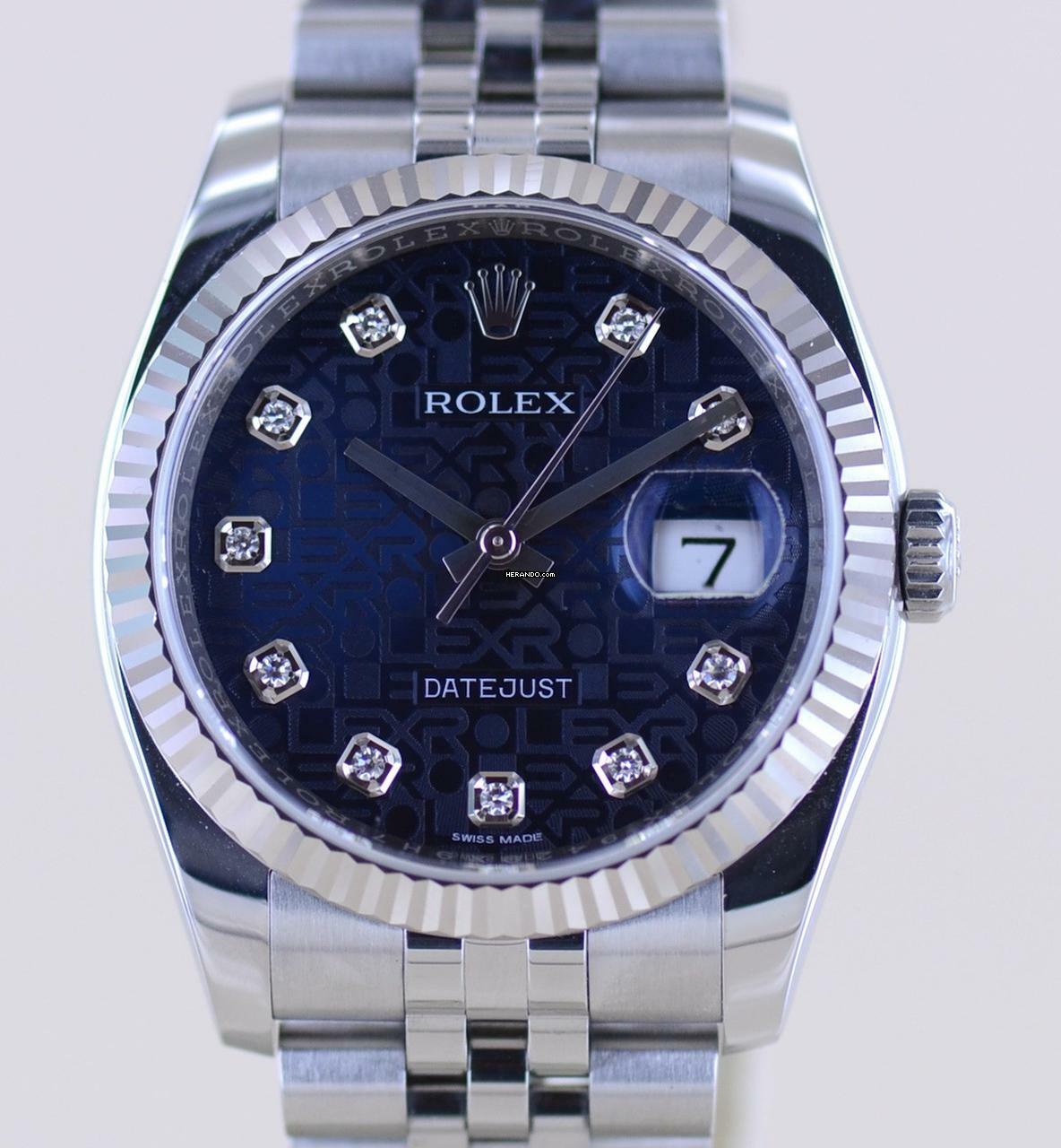 Rolex Datejust 36 blue 36mm Diamond Laser Dial Jubiléband fluted Whitegold B+P