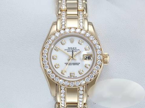  Rolex Lady-Datejust Pearlmaster 29mm Gelbgold 750 Diamanten Brillanten Automatik Lady 18kt Yellow Gold White Dial  