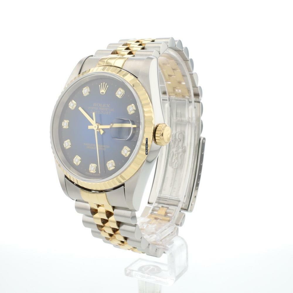 Rolex Datejust 36 Steel Gold Jubilee Fluted Blue Diamond Vignette Dial