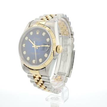  Rolex Datejust 36 Steel Gold Jubilee Fluted Blue Diamond Vignette Dial  