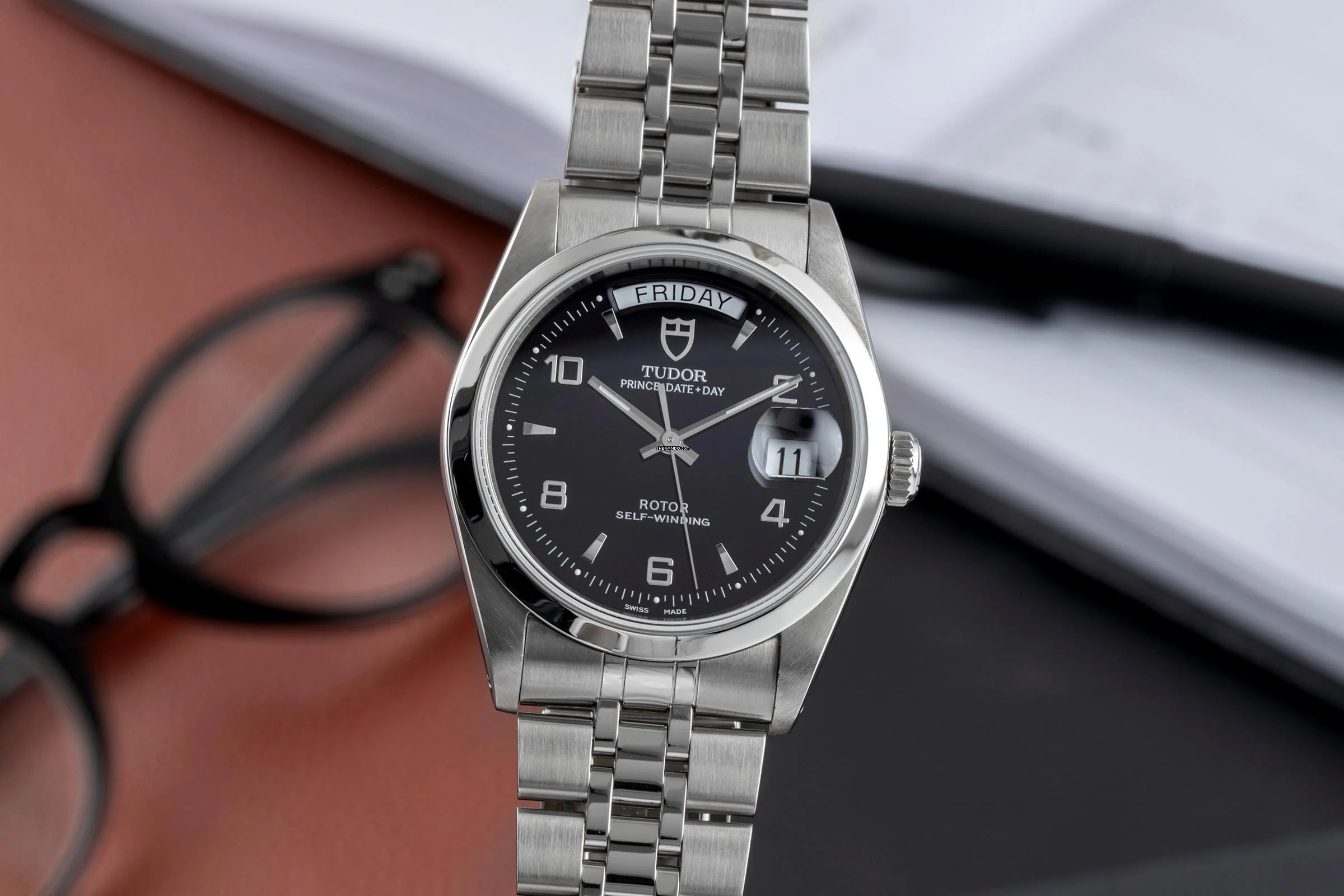 Tudor Prince Date Day Black Dial Edelstahl Automatik Ref. 76200 Papiere 2007